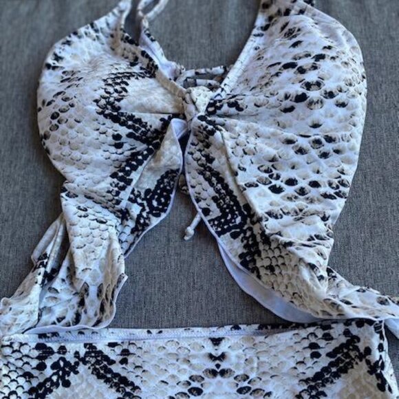 High Waisted Flounce Sexy Tie Front Lace up Retro Bikini, Snakeskin / Small - Picture 4 of 9